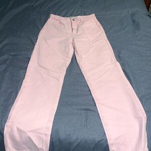 Zara Women's Straight Leg Jeans in Soft Pink
